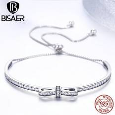 Transparent Bracelets 925 Sterling Silver Bowknot Tennis Bangles Bracelets For Women Clear CZ Bowknot Sterling Silver Jewelry Pulseira ECB108 Multicoloured