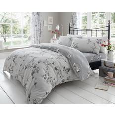 Smart Living Printed Polycotton Birdie Blossom Duvet Cover Grey