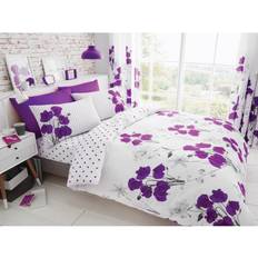 Smart Living Double, Aubergine Poppy Floral Duvet Cover White