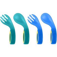 Vicloon Baby Fork and Spoon Set, 4Pcs Self Feeding Utensil Easy Grip Toddler Cutlery Kit, Baby Weaning and Feeding Spoons for Infant Toddler Children First