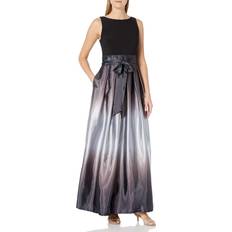 SL Fashions Ombre Satin Bow Sash Gown Black/Silver Black/Silver