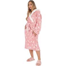 Pink Sleepwear Dreamscene Star Print Sherpa Hooded Gown Bathrobe Blush Pink