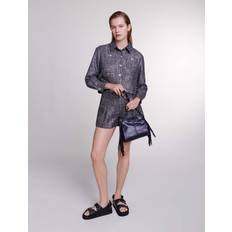 Maje Womens Noir Gris Metallic-weave Cropped Tweed Jacket