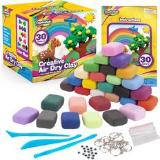 Creative Kids Air Dry Clay Modeling Crafts For Children Super Light Nontoxic 30 Vibrant Colors & 3 Clay Molding Set