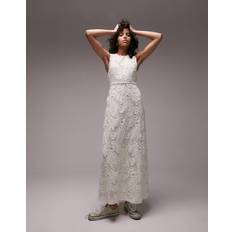 Topshop premium embroidered cut out back maxi dress in ivory-White12