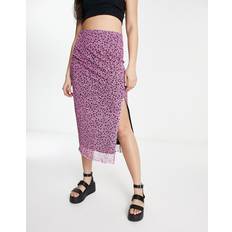 Monki mesh midi skirt with split in pink meadow floral-Multi2XS