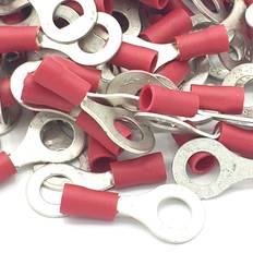 Pepte 6.4mm 100pcs Red Insulated Crimp Ring Terminals Stud Size Connectors