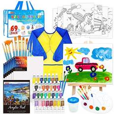 Shuttle Art 69 Pack Kids Paint Set, Set for Kids with 30 Colours Acrylic Paint, Wood Easel, Canvases, Painting Pad, Brushes, Palette, Smock &