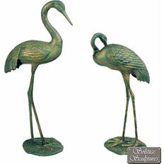 Solstice Sculptures Cranes Pair Aluminium Gold Verdigris