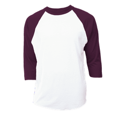 Soffe B209 Youth Raglan Baseball Top in White/Maroon Cotton Polyester