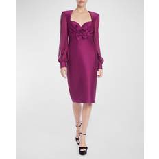 Badgley Mischka Illusion-Sleeve Sweetheart Mikado Midi Dress