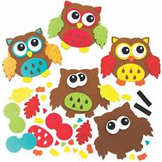 Yellow DIY Baker Ross FE650 Autumn Owl Magnet Kits Pack of 8, Make Your Own Magnets, Make Your Own Decorations, Creative Activities for Kids,Yellow,Green,Red