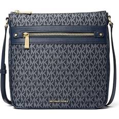 Michael Kors Jet Set Large Signature Logo Print Woven Crossbody Bag - Admrl/Plblue