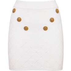 White Skirts Balmain Embellished ribbed-knit miniskirt white