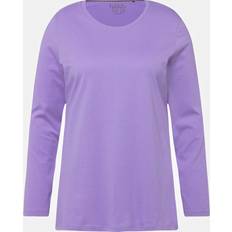 Women - Wool Shirts Ulla Popken Basic Round Neck Long Sleeve Slim Fit Cotton Tee purple