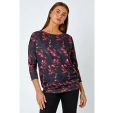 Red Blouses Roman Floral Stretch Blouson Top Red