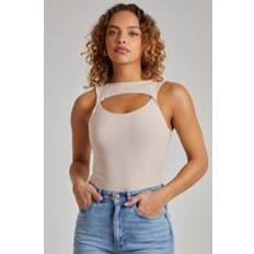 White Bodysuits Slinky Sleeveless Letterbox Bodysuit Off White