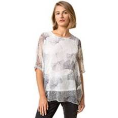 Grey - Women Blouses Roman Mesh Overlay Leaf Print Top Grey