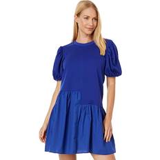 English Factory Knit Woven Mixed Dress Cobalt Blue Women's Dress Blue