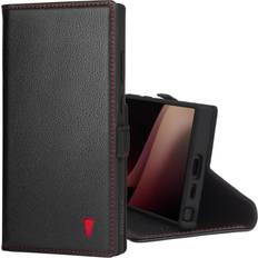 Torro Galaxy S24 Ultra Leather Case with Stand Function Black with Red Detail