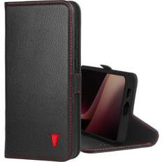 Torro Galaxy S24 Leather Case with Stand Function Black with Red Detail