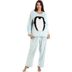 Green Sleepwear Camille Womens Supersoft Fleece Penguin Pyjama Set Green