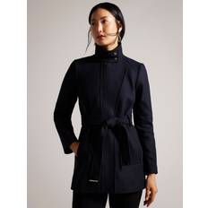 Ted Baker Outerwear Ted Baker Womens Navy Icombis Funnel-neck Wool-blend Coat