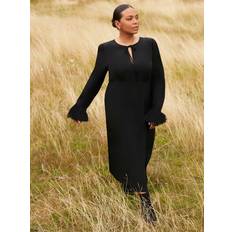 Live Unlimited Curve Feather Trim Midi Dress, Black