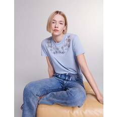 Maje Womens Bleus Gem-embroidered Short-sleeve Cotton T-shirt