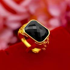 Grey - Men Rings 14K Ring for Men Wedding Engagement Jewelry with Big Gemstone Green Emerald Ring Red Jade Stone Male Black