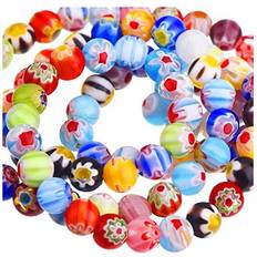 Black DIY 200 Pieces Millefiori Glass Round Beads Crackle Beads Colorful Glass Crystals Beads with Single Flower for Jewelry Making Craft DIY Beading Supplies