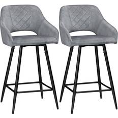 Grey Seating Stools Homcom Bar Set of 2 Velvet-Touch Seating Stool