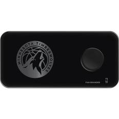 Fan Brander Black Minnesota Timberwolves 3-in-1 Glass Wireless Charge Pad