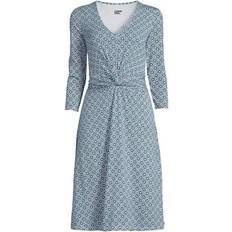 Lands' End Dresses Lands' End Women Tall Lightweight Cotton Modal 3/4 Sleeve Fit Flare V-Neck Dress