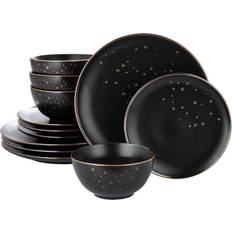 Black Dinner Sets Waterside Ebony & Gold Dinner Set 12pcs