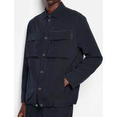 Armani Exchange Polyester Tops Armani Exchange Seersucker Zip Pocket Long-Sleeved Shirt Blue