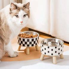 Shein Simple Style Stainless Steel Pet Bowl With Anti-Skid Quadrilateral Stand