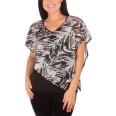 L - Women Capes & Ponchos NY Collection Petite Zebra Burnout Poncho Top BLACK Petite