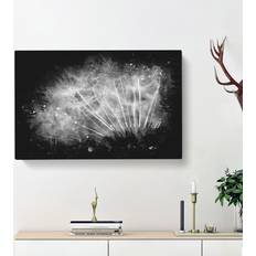 East Urban Home Dandelion Seed Canvas Painting Black/Grey/White Framed Art 50x35cm