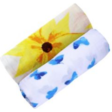 Malabar Organic Swaddle Set 2-pack Glowing Garden Sunflower & Blue Butterfly