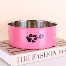 Shein 1pc Cartoon Paw Print Stainless Steel Non-Slip Pet Bowl For Small & Medium Dogs, & Use