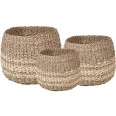 Pacific of 3 Woven Natural Seagrass & Palm 2-Toned Round Basket 3pcs