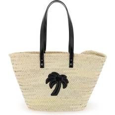 Palm Angels Straw & Patent Leather Tote Bag OS