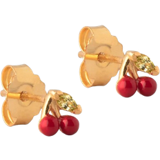 ENAMEL Copenhagen Cherry Stud - Gold/Red