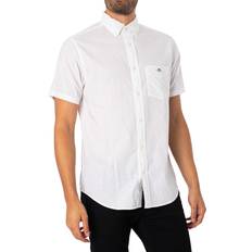 Linen - Men Tops Gant Regular Cotton Linen Short Sleeved Shirt White