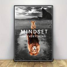 Shein 1pc Inspirational Canvas Wall Art Mindset Is Everything, Modern Inspirational Entrepreneur Quotes Lion