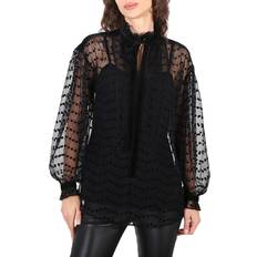 Burberry Blouses Burberry Dot Pattern And Loop Detail Tulle Blouse In Black, Brand US 2