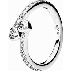 Transparent Rings Pandora925 Silver Womens Double-heart Winding Diamond Sparkling Ring Sweet and Romantic Couple Keepsake Ring Clear