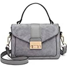 Miss Lulu Women Top Handle Bag Suede Handbags Pu Leather Shoulder Bag Elegant Modern For Work Shopping Travel Grey