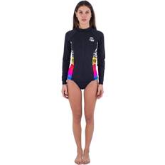 Hurley Womens Nascar Color Blocked Front Zip Long Sleeve UV Rashguard Black/White